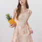 Pink Floral Print Halter Neck Mini Dress Women With A-Line Skirt R9489
