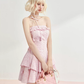 Pink Eyelet Embroidery Halter Strapless Mini Dress With Tiered Ruffle Skirt R9291