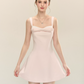 Pink Cami Dress with Front Bow, Square Neck and Back Zipper R9221