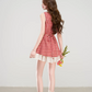 2026 Summer New Red Gingham Dress With Bow Neck And Chiffon Underlayer R9401