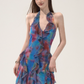 Tie-Dye Halter Neck Mini Dress With Ruffle Trim And Asymmetric Hem R9288