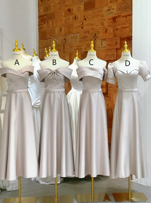 Light-colored satin waist-cinched slim-fit elegant ball gown, bridesmaid dress R5930