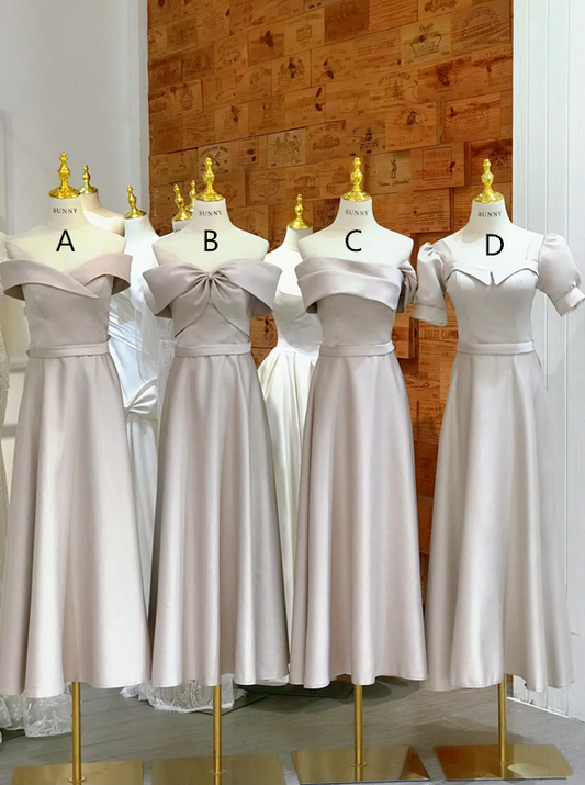 Light-colored satin waist-cinched slim-fit elegant ball gown, bridesmaid dress R5930