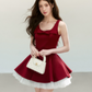 Red Sleeveless Dress with Bow Detail, Flared Skirt and Tulle Underskirt R9222