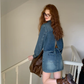 Washed Denim Mini Dress with Open Back and Long Sleeves R9212