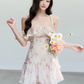 Summer Vacation Style Chiffon Dress With Ruffled Neckline And Fitted Waist R9428