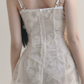 White Lace Butterfly Print Cami Dress Women With Corset Style Bodice R9446