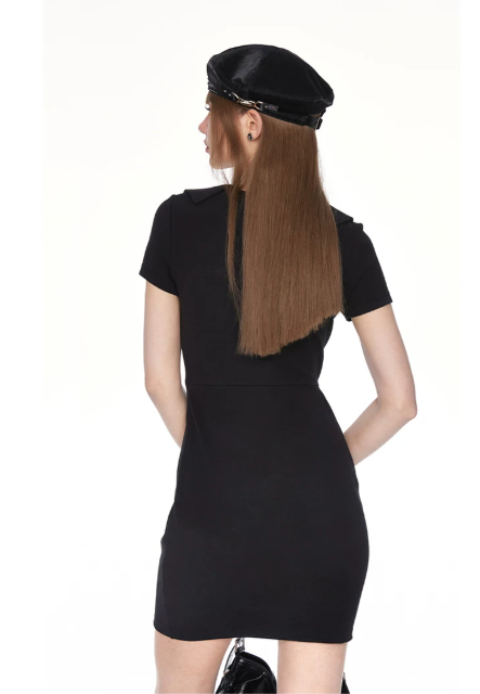 Black Deep U Neck Bodycon Dress Women With Twisted Waist Cutout Detail R9390