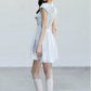 Light Blue Floral Embroidered Mini Dress Women With Lace Trim And Puff Sleeves R9414