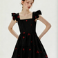 Black Heart Embroidered Mini Dress Women With Ruffled Cap Sleeves R9463