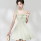 Minimalist Mint Green Flare Dress, Women's Square Neck with Ruffled Straps and Tie Detail Mini Dress R9330