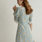 Blue Floral Print Mini Dress Women With Lace Trim Neckline And Puff Sleeves R9479
