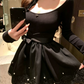 Balletcore Off-Shoulder Lace Trim Mini Dress with Bow Waist R9165