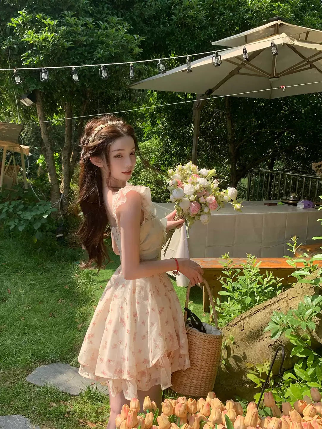 Romantic Floral Square Neck Puff Sleeve A-Line Mini Dress R9159