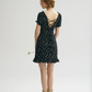 Black Floral Print Mini Dress Women With Puff Sleeves And Lace-Up Back R9477
