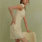 White Lace Mini Dress Women With Puff Sleeves And Sweetheart Neck R9459