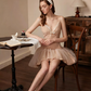 Balletcore Cami Strap Tutu Mini Dress with Lace Trim & Bow Detail R9148