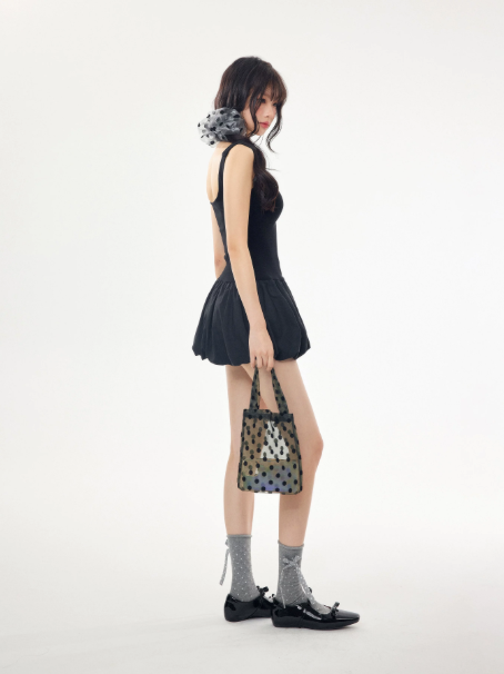 Spaghetti Strap Slim Fit Mini Dress Women Summer Puff Bubble Skirt Cami Dress R9381