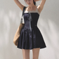 Navy Blue Lace Trim Cami Mini Dress Women Tie Front A-Line Dress R9360