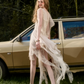 Fairycore White Flowy Dress with Asymmetric Hem, Lace Underlayer and Short Flutter Sleeves R9269