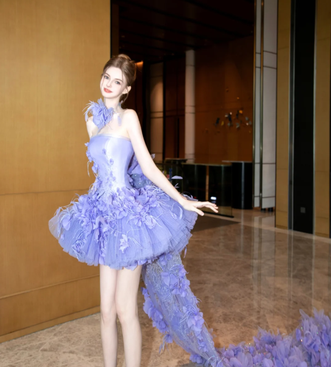 Purple tube top waist fluffy skirt cute princess skirt homecoming dress R4186