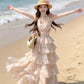 Ruffle V-Neck Floral Chiffon Vacation Dress R9123