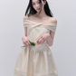 Cream Off The Shoulder Mini Dress Women With Lace Bodice And Satin Skirt R9426
