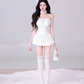 White tube top slim waist A-line short skirt homecoming dress R5331