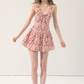 Red Floral Halter Mini Dress With Bow Detail And Flounce Skirt R9281