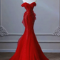 Red Off-the-Shoulder Fitted-Waist Slim-Fit Hip-Hugging Mermaid-Length Prom Dress R6489