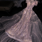 Light purple round neck fitted waist long elegant ball gown, bridal dress R8765