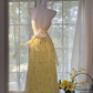 Yellow halter-neck fitted bodycon long ball gown R6529