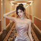 Light purple strapless fitted long ball gown R7528
