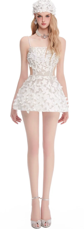 White suspender waist slim A-line princess skirt homecoming dress R4387