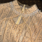 Apricot-colored, fitted, mid-length ball gown with a Chinese style R6848
