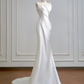 White strapless fitted mermaid-style long ball gown R8163