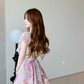 Pink floral V-neck slim waist A-line chiffon skirt R5032