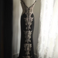 Black halter-neck, gold Huawei wool, fitted waist, long ball gown R6808