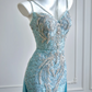 Light blue halter-neck fitted waist bodycon sexy long ball gown R8194
