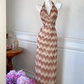 Pinkish-brown halter neck fitted waist long ball gown R6888