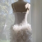 White suspenders, slim waist, flower bud skirt, short skirt, homecoming dress R5038