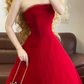 Red Strapless Waist-Cinched Puff-Skirt Ball Gown & Bridal Gown R7370