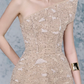 Champagne color asymmetrical neckline beaded waist slimming short skirt homecoming dress R4469