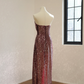 Deep red strapless, fitted waist, sexy long sequined ball gown, bridal dress R8551