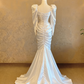 White long-sleeved vintage-style fitted satin ball gown/bridal dress R7221