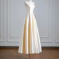 Champagne-colored halter-neck fitted long ball gown R8142