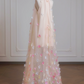 Pink sleeveless 3D floral straight long ball gown R8229