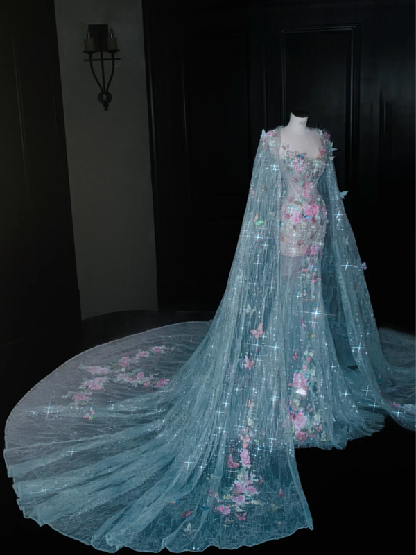 Pink floral butterfly waist slim fit sexy hip fishtail maxi skirt, prom dress R5654