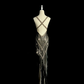 Black halter-neck beaded fitted long ball gown R6649