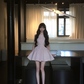 Pink Sleeveless Pleated Waist Slim A-Line Short Skirt Homecoming Dress R5077